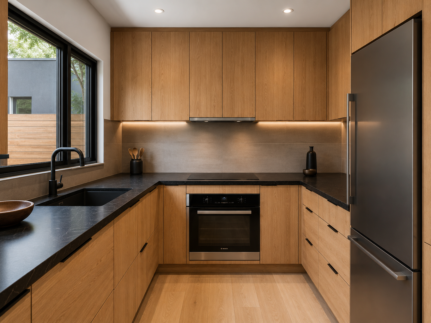 Oak Cabinets Black Countertops