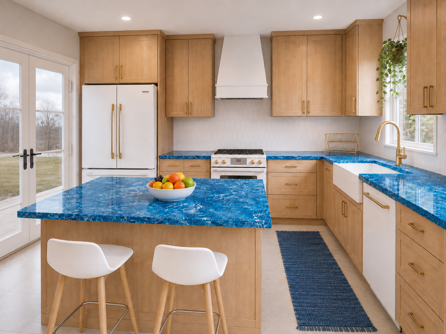 Oak Cabinets Cobalt Blue Countertops