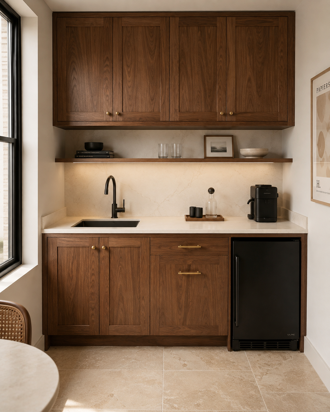 Off White Warm White With Walnut Cabinets
