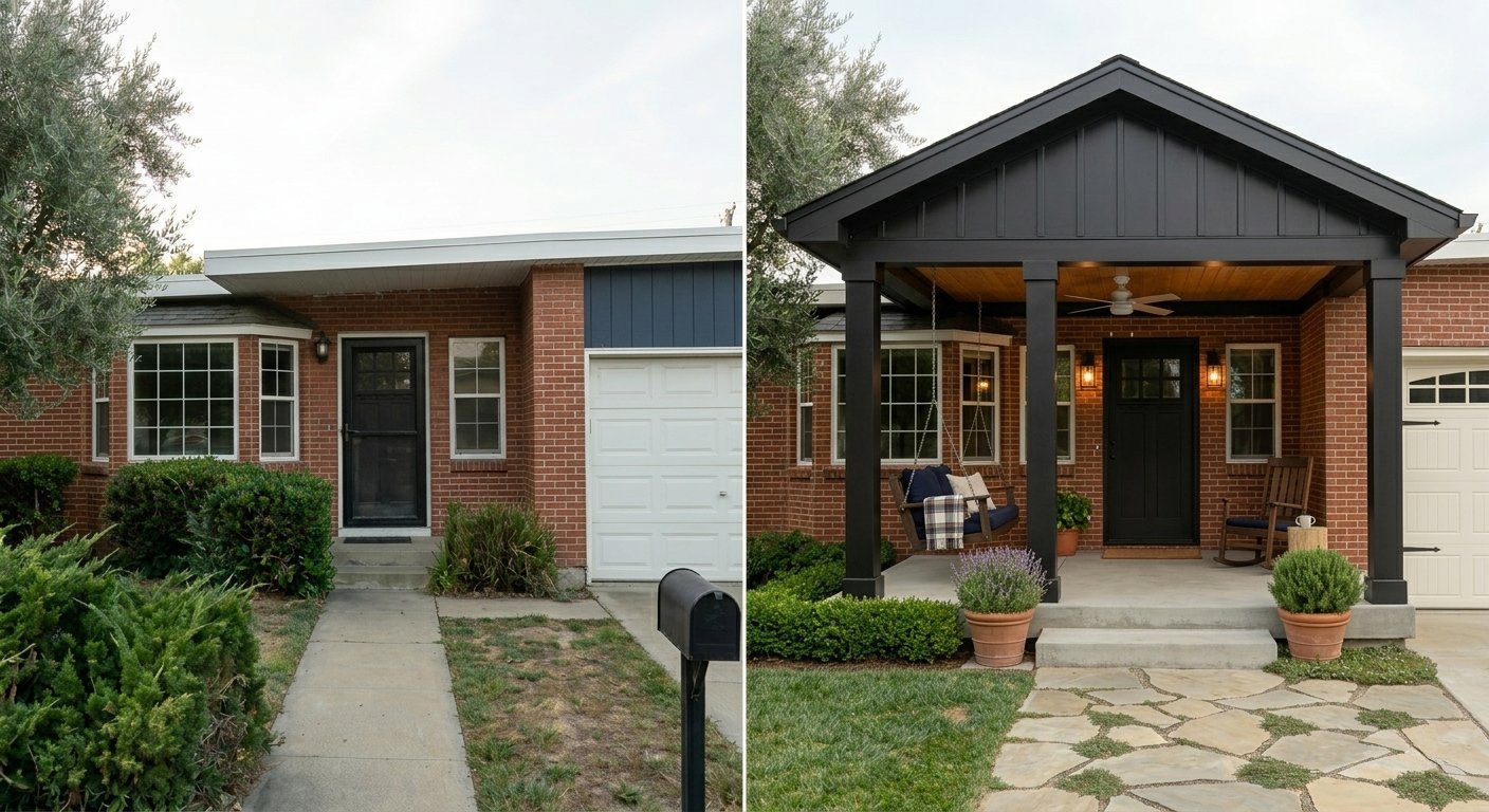 Before-and-after photos of front porches added to ranch homes, plus ...
