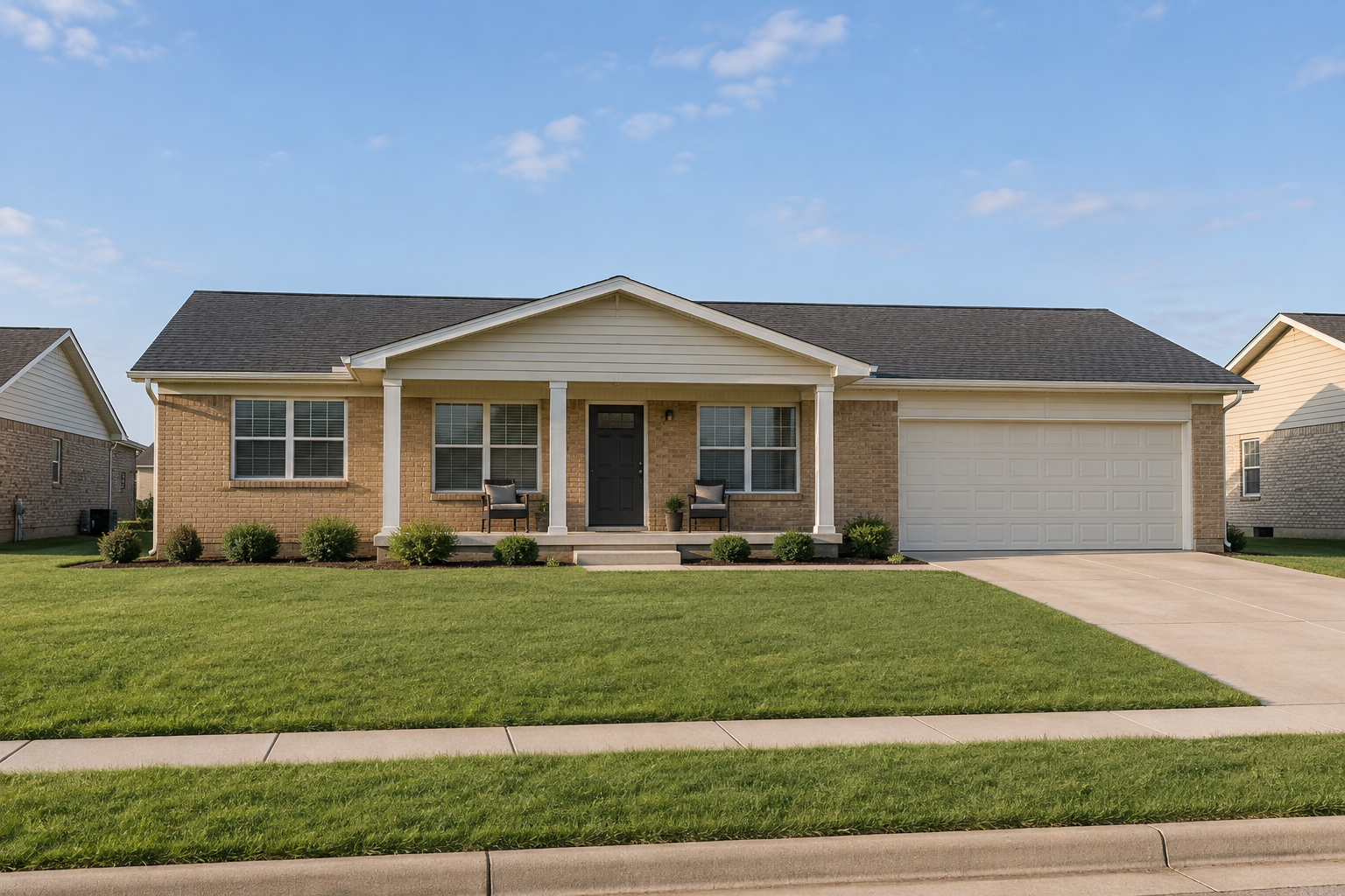 Ranch Home With Gable Porch Suburban