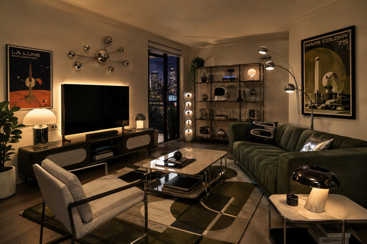 Retro Futurism Interior Design - apartment living room - understated
