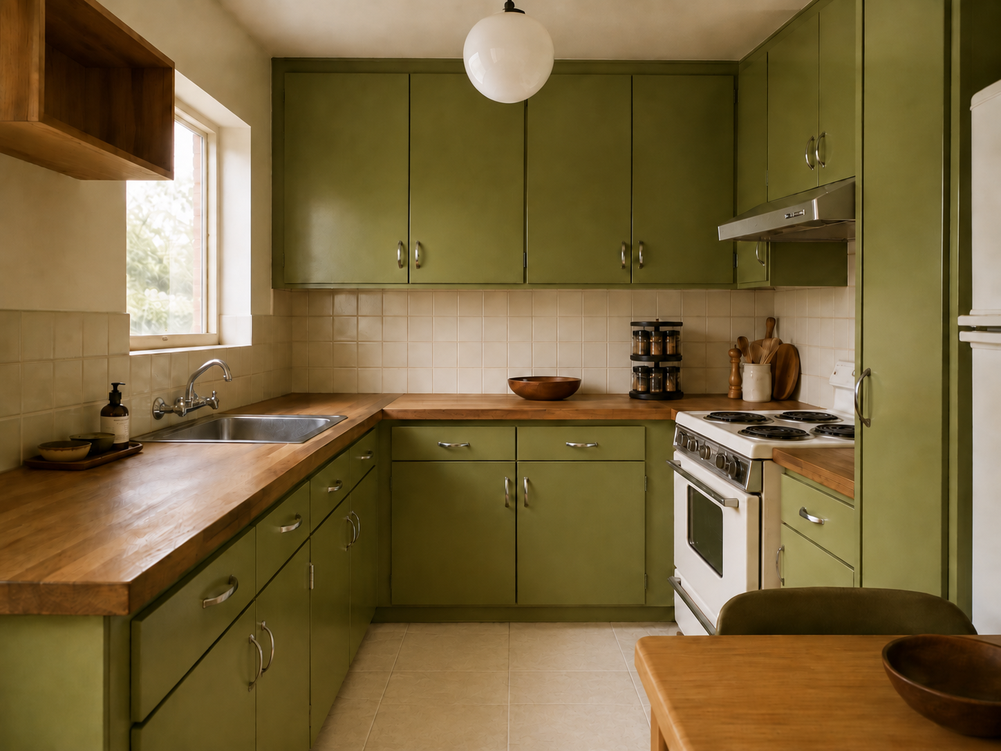Retro Green and Butcherblock Kitchen