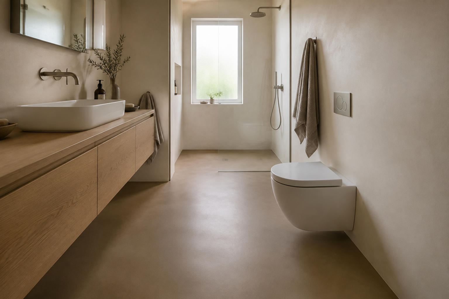 Seamless Resin Floor in a Galley Bath