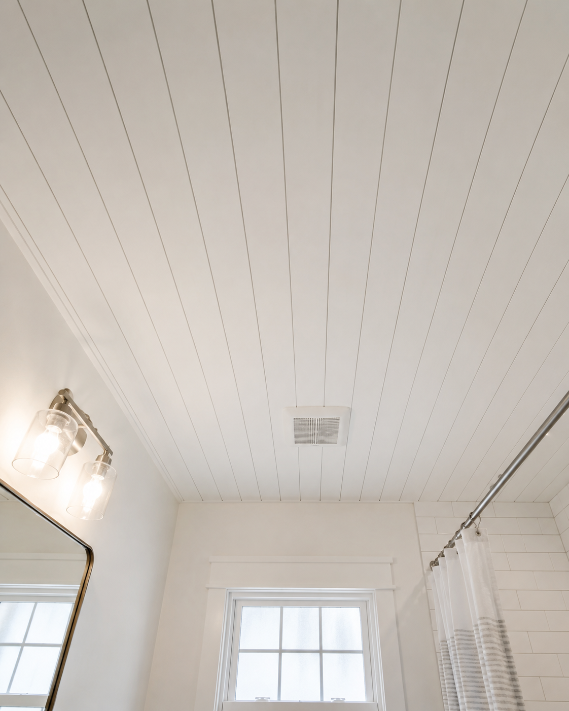Shiplap bathroom ceiling nickel gap
