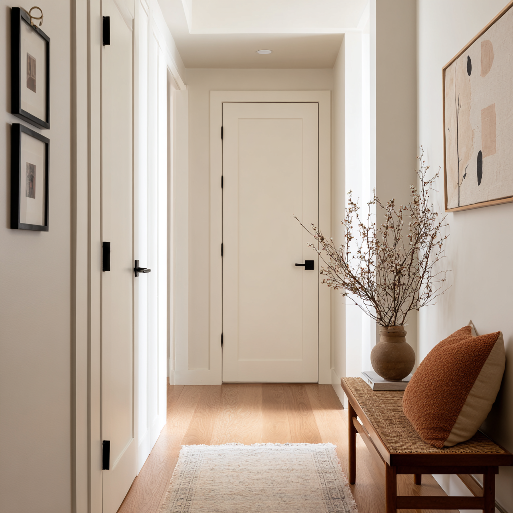 Streamlined Clean White Doors Black Hardware