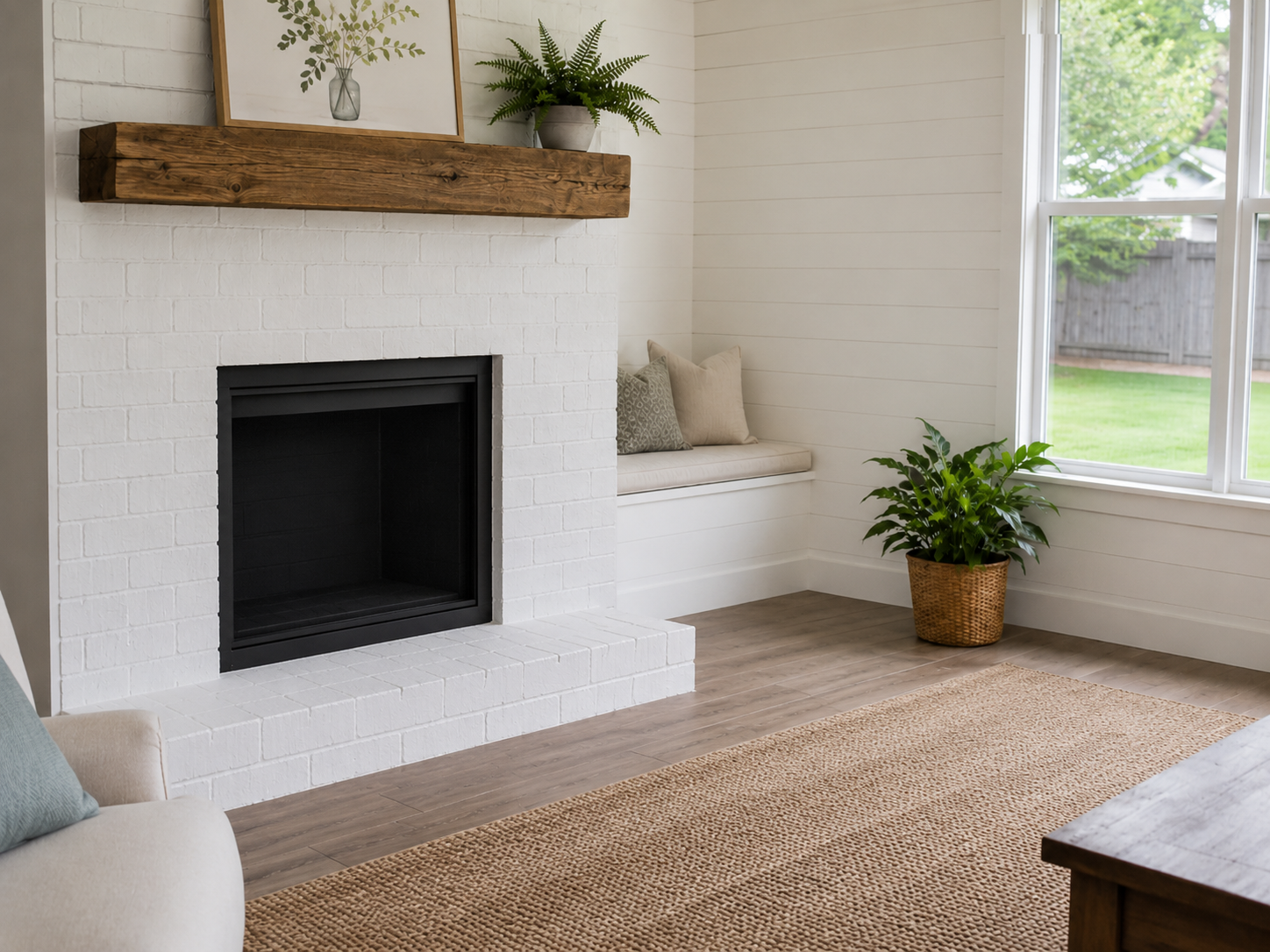 Sunroom Fireplace Painted White Brick