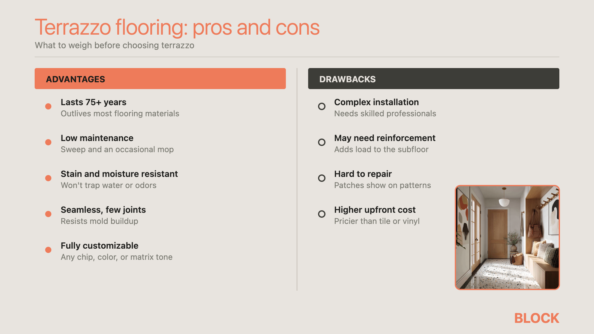 Terrazzo flooring pros and cons