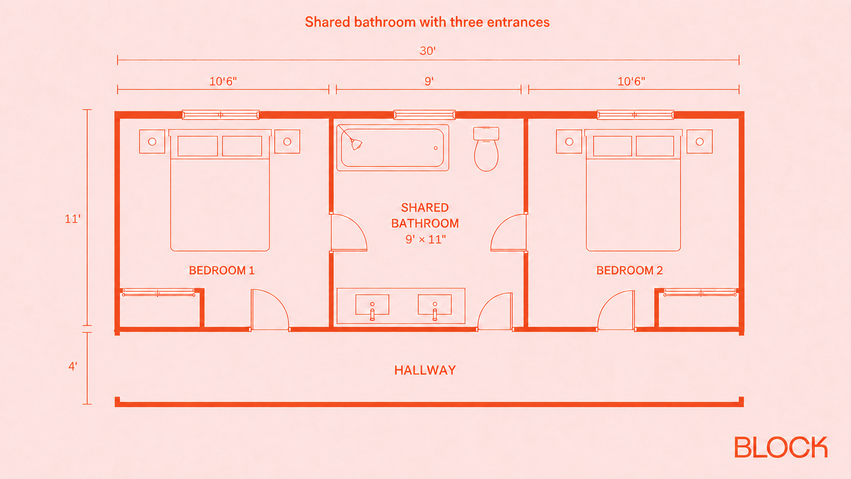 Two Door Bathroom Layout Different Rooms