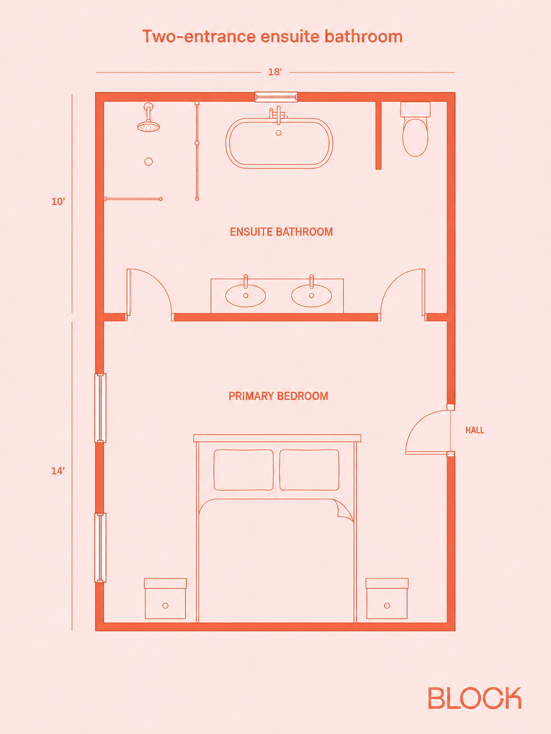 Two Door Bathroom Layout to Bedroom
