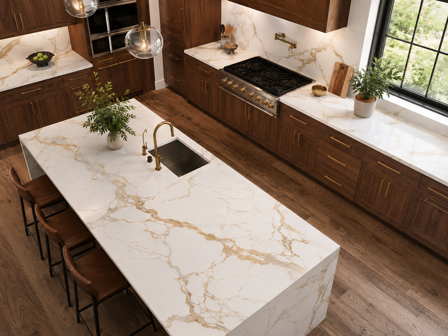 White Counters With Dramatic Veining Warm