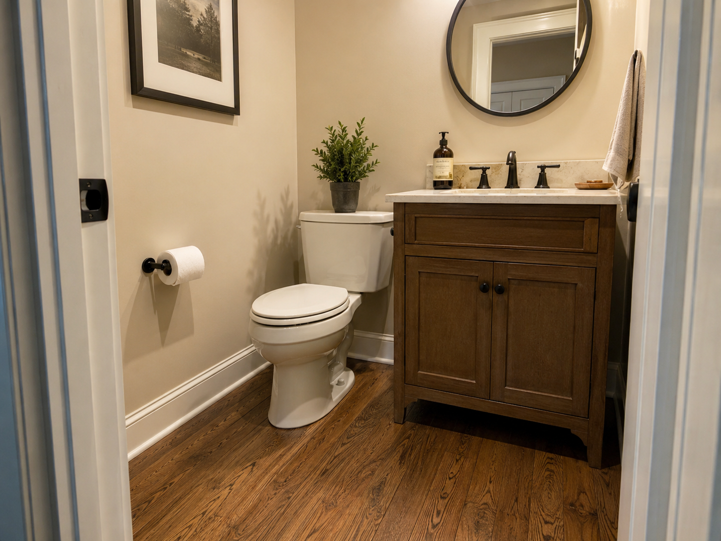 Wood Floor Powder Room