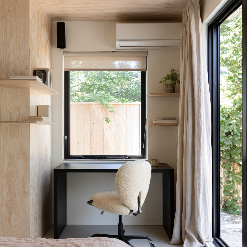 Wood Wall Office Shed - Interior Simple