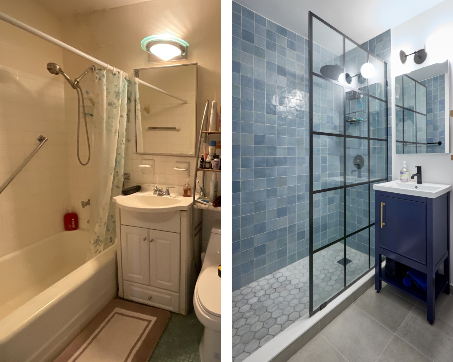 before-and-after-bathroom-remodel-small-blue-tile-glass-shower