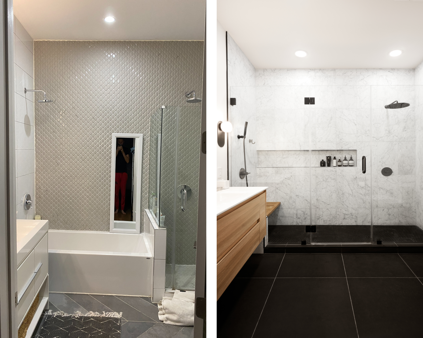 before-and-after-bathroom-remodel-large-black-floors-white-veined-marble