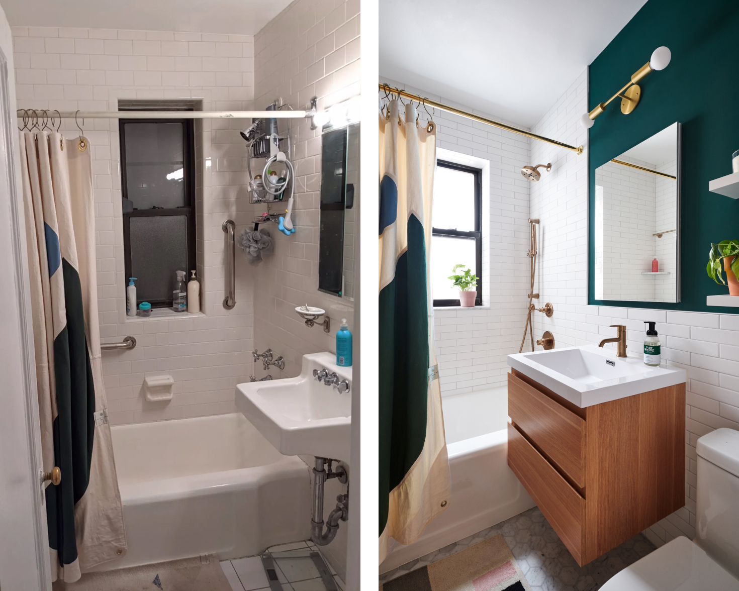 before-and-after-bathroom-remodel-small-floating-vanity-green-wall