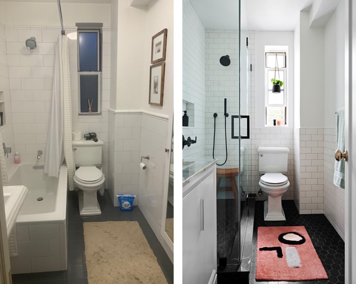 before-and-after-bathroom-remodel-small-glass-shower-black-floors