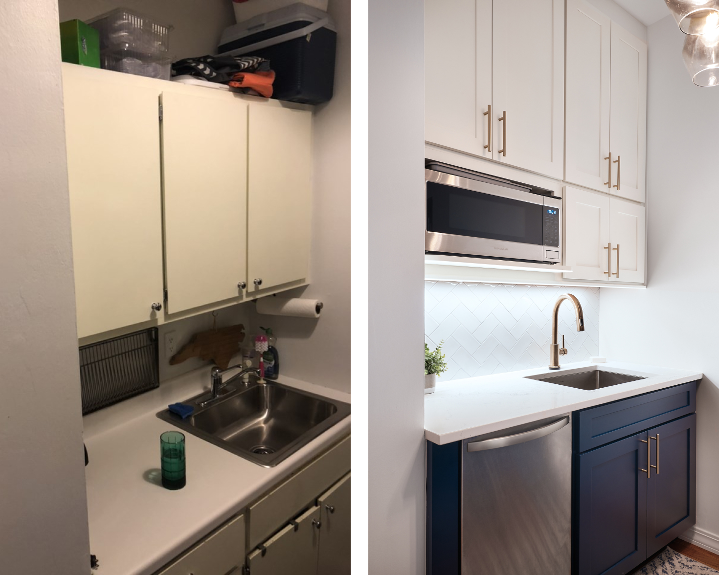 before-after-kitchen-remodel-blue-and-white-with-gold