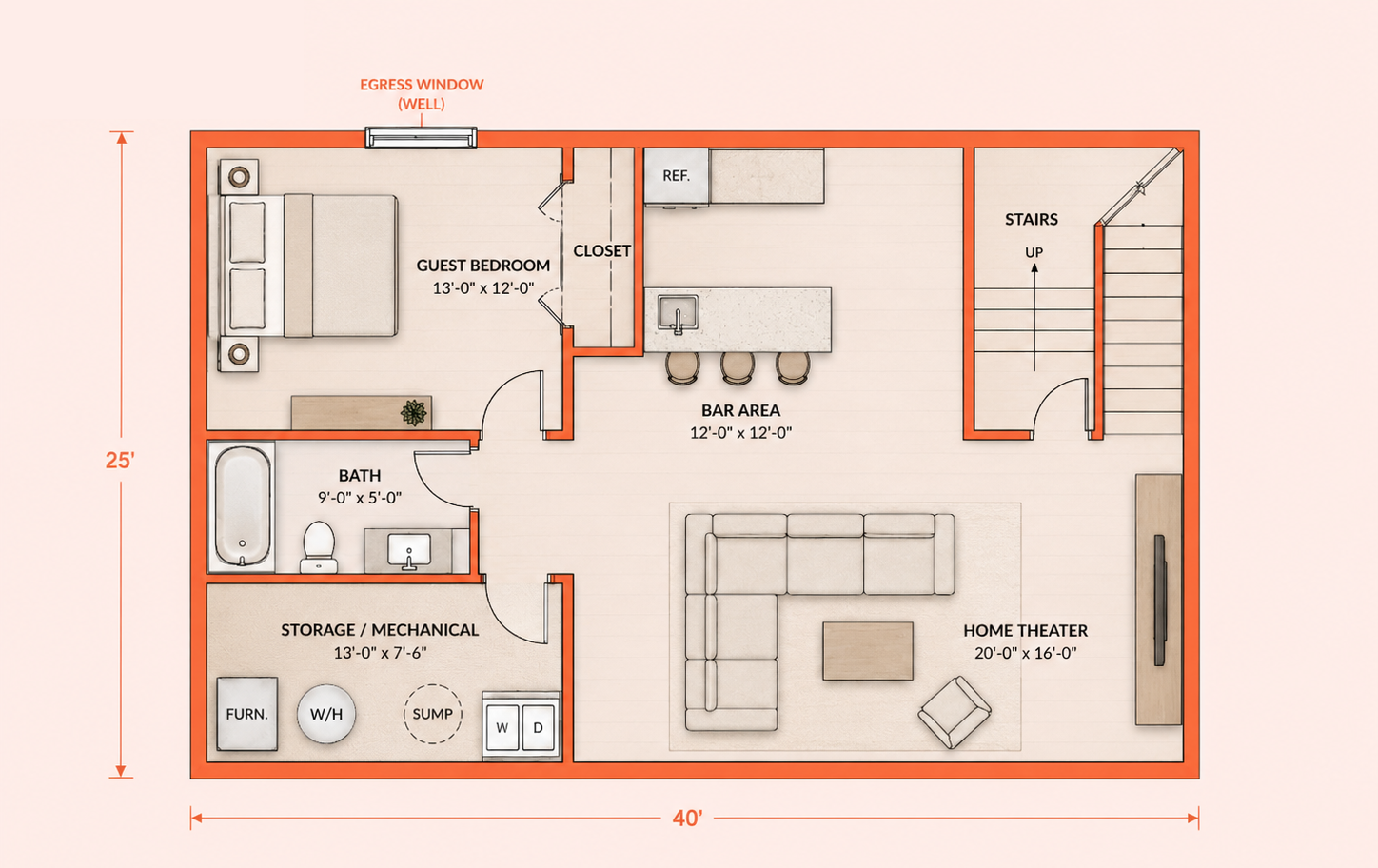 Basement floor plan 1000 sq/ft