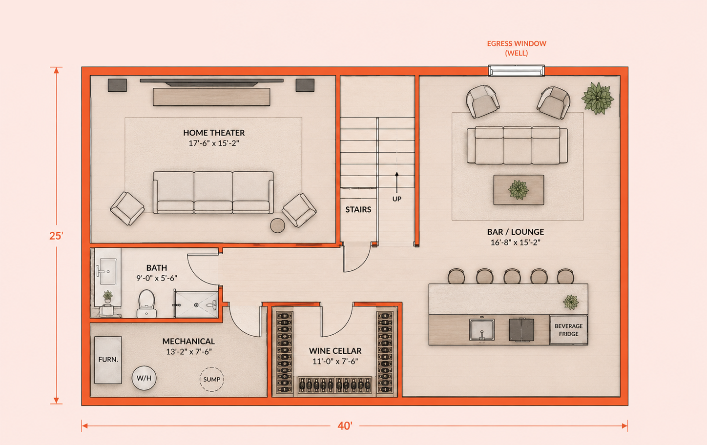 Basement floor plan 1000 sq/ft