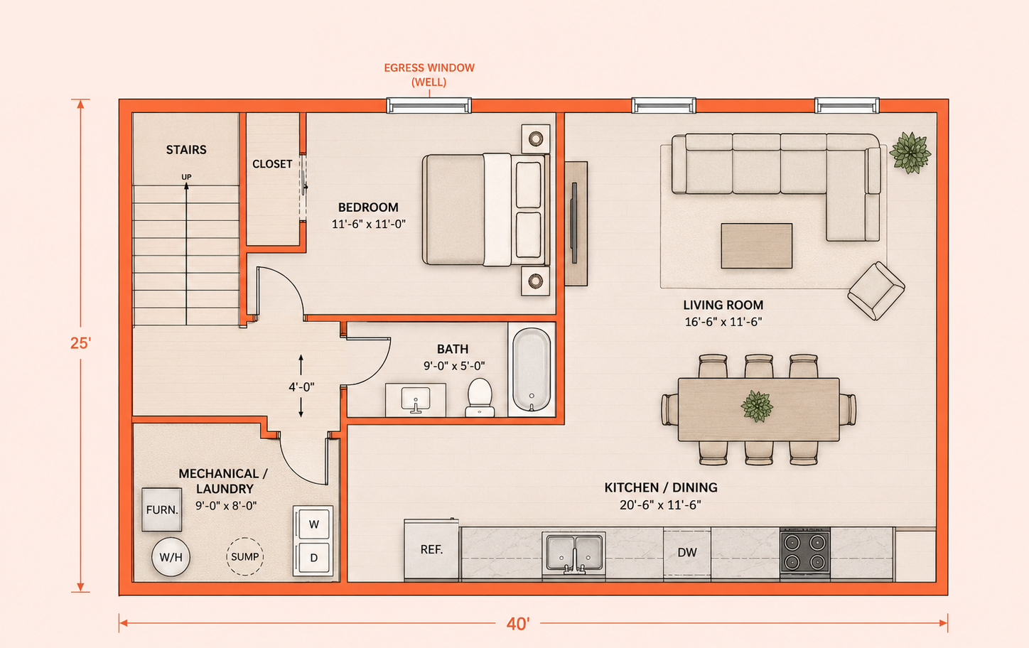 Basement floor plan 1000 sq/ft