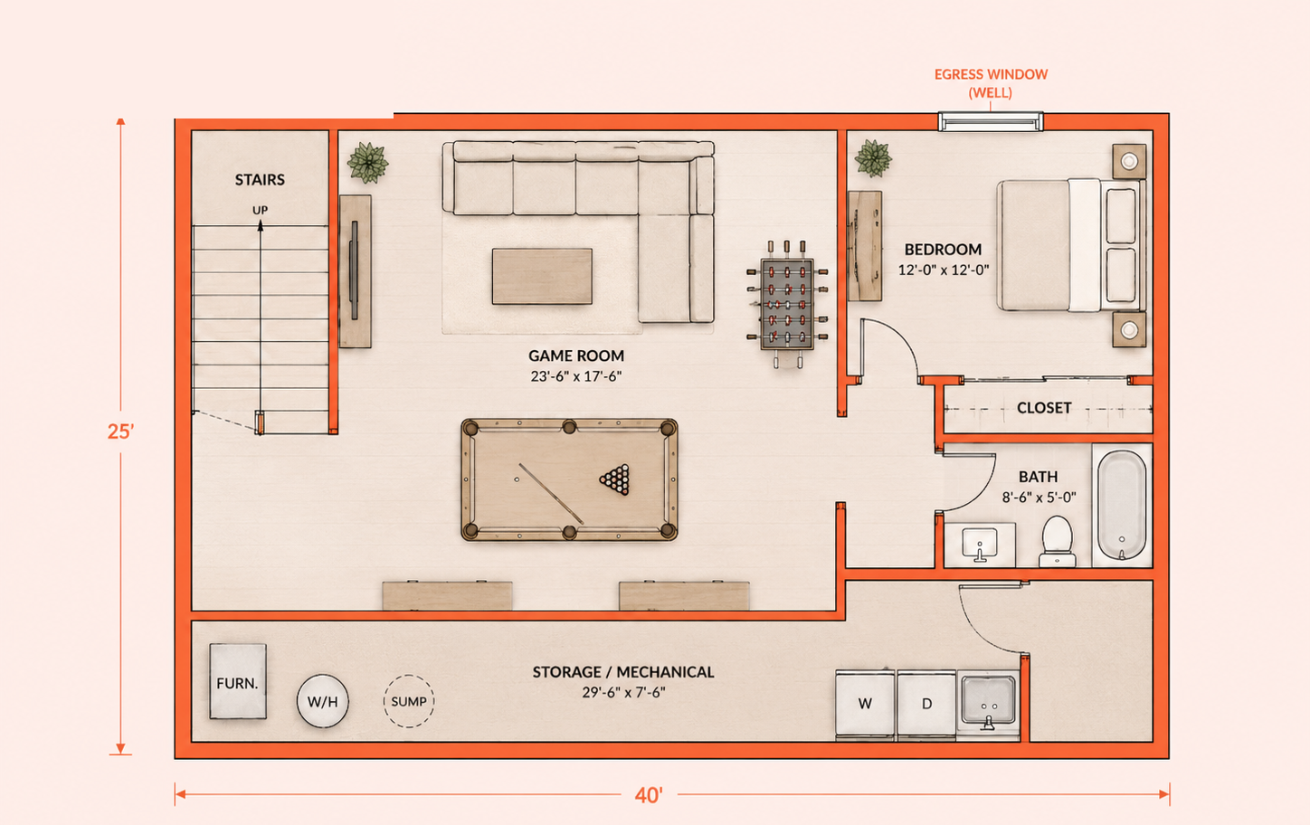 Basement floor plan 1000 sq/ft