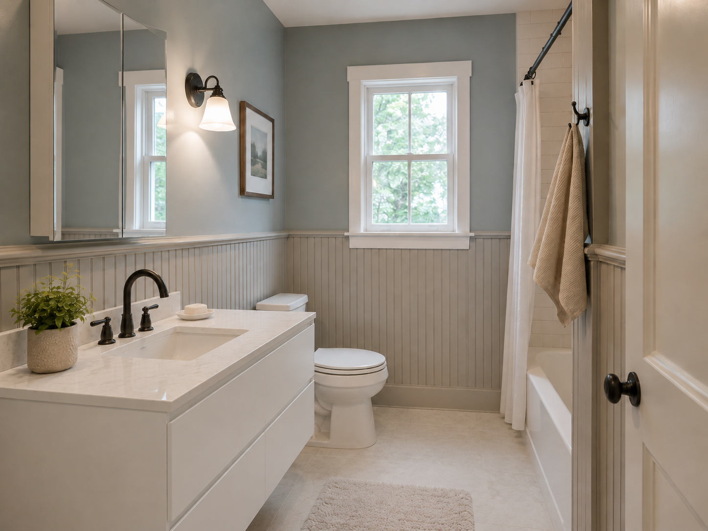 Two Tone Bathroom - Beadboard below, paint above