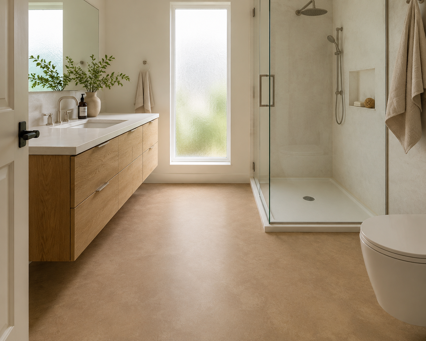 continuous sheet-vinyl floor bathroom