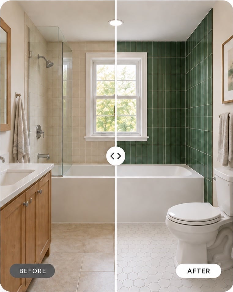 Bathroom before and after renovation
