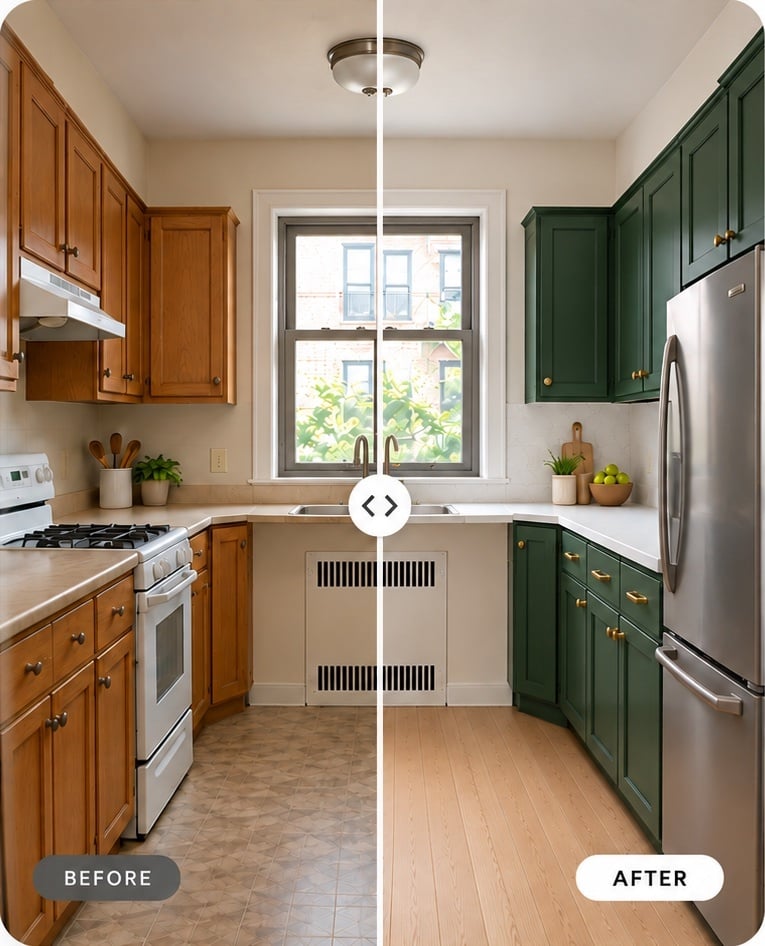 Kitchen before and after renovation