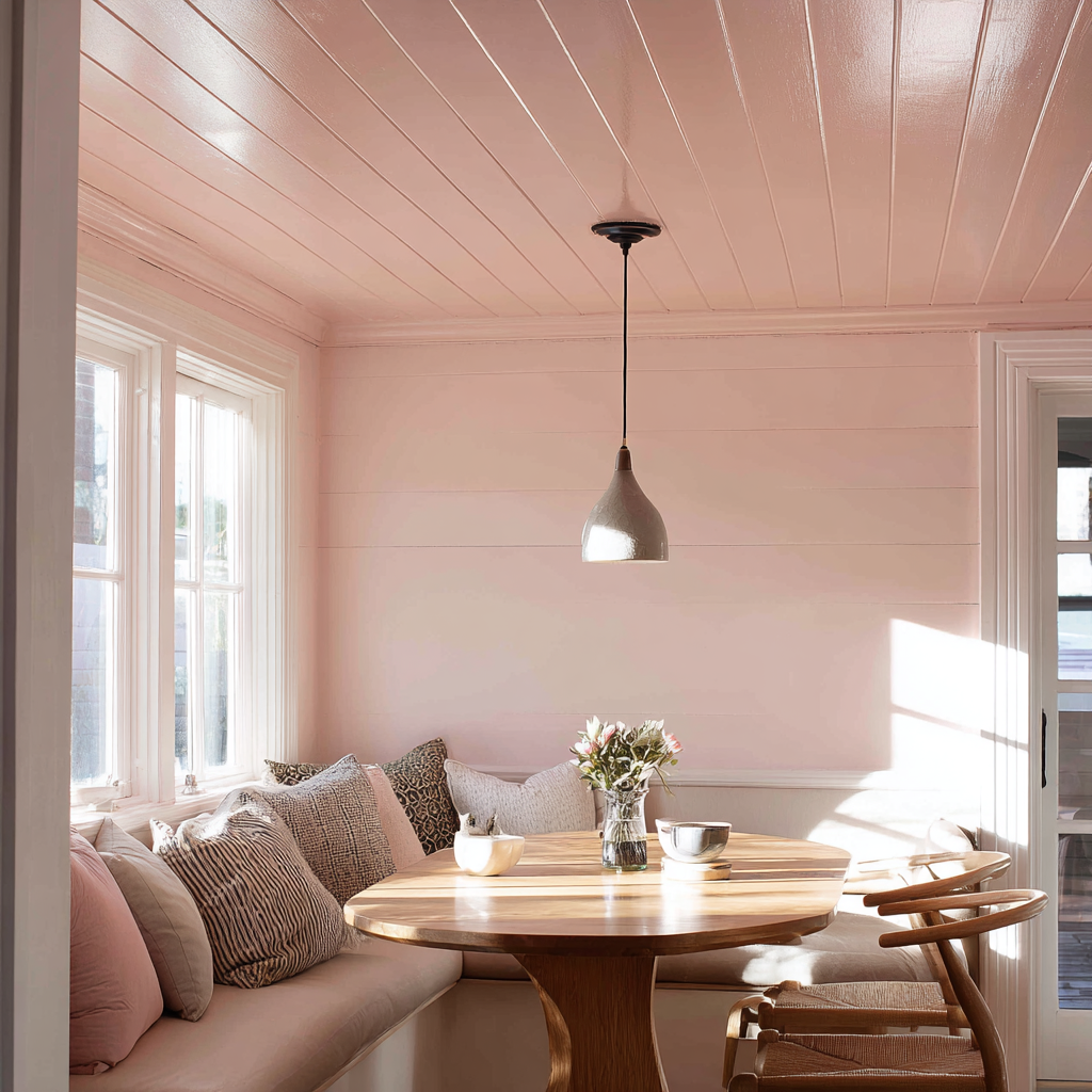 [Image 1: Blush pink breakfast nook]