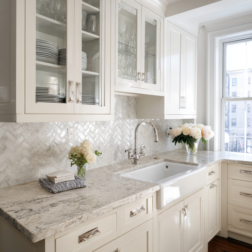 Backsplash Ideas for White Cabinets & Granite Countertops
